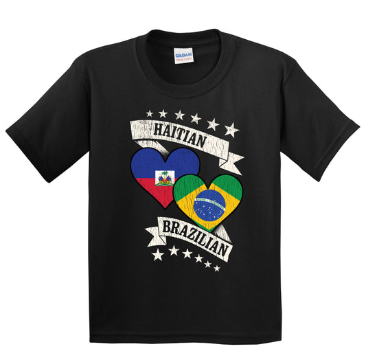 Haitian Brazilian Heart Flags Haiti Brazil Youth T-Shirt