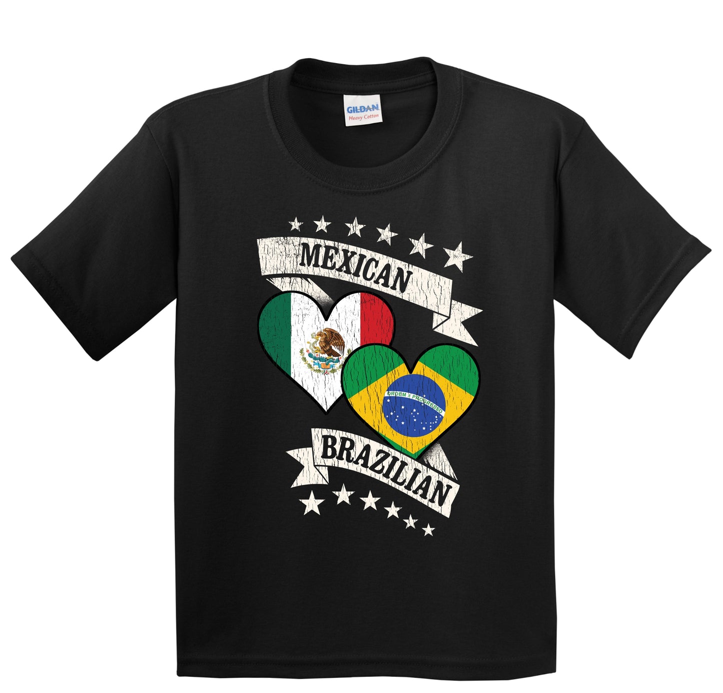 Mexican Brazilian Heart Flags Mexico Brazil Youth T-Shirt