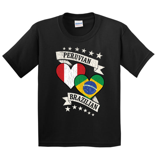 Peruvian Brazilian Heart Flags Peru Brazil Youth T-Shirt