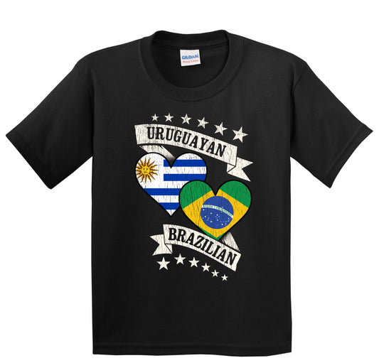 Uruguayan Brazilian Heart Flags Uruguay Brazil Youth T-Shirt