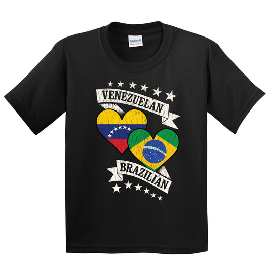 Venezuelan Brazilian Heart Flags Venezuela Brazil Youth T-Shirt