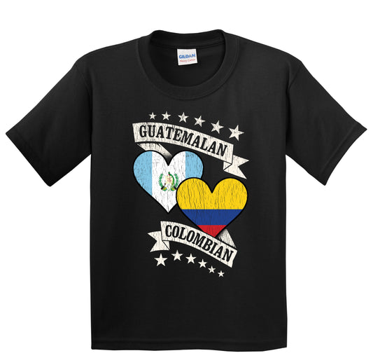 Guatemalan Colombian Heart Flags Guatemala Colombia Youth T-Shirt