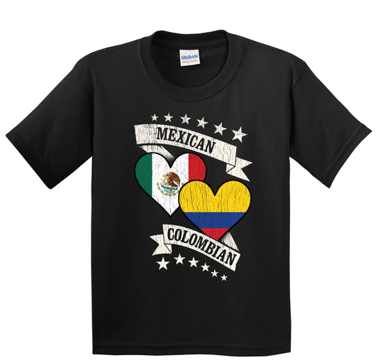Mexican Colombian Heart Flags Mexico Colombia Youth T-Shirt