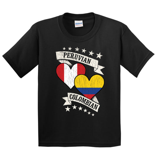 Peruvian Colombian Heart Flags Peru Colombia Youth T-Shirt