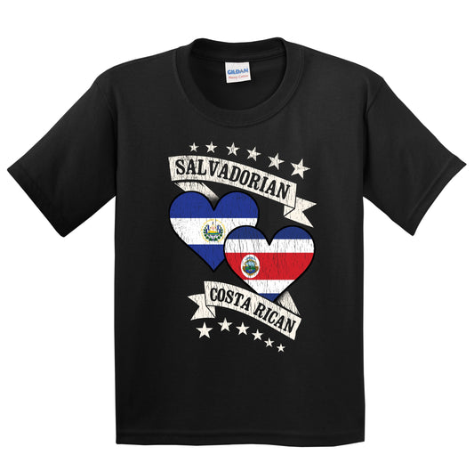 Salvadorian Costa Rican Heart Flags El Salvador Costa Rica Youth T-Shirt