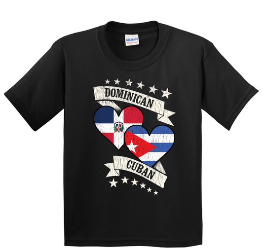 Dominican Cuban Heart Flags Dominican Republic Cuba Youth T-Shirt