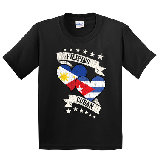Filipino Cuban Heart Flags Philippines Cuba Youth T-Shirt