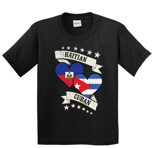 Haitian Cuban Heart Flags Haiti Cuba Youth T-Shirt