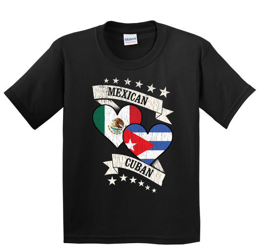 Mexican Cuban Heart Flags Mexico Cuba Youth T-Shirt