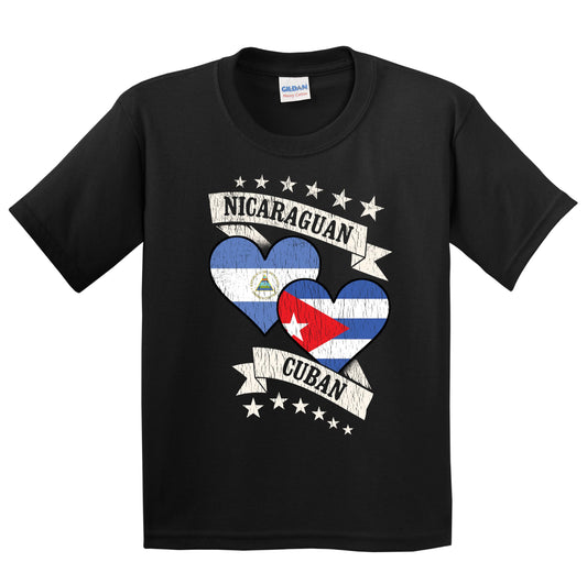 Nicaraguan Cuban Heart Flags Nicaragua Cuba Youth T-Shirt
