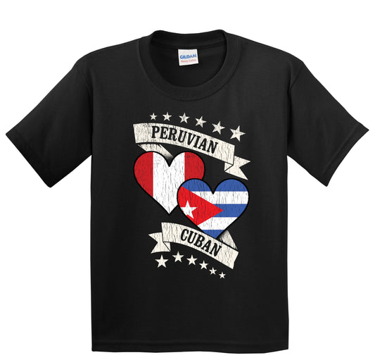 Peruvian Cuban Heart Flags Peru Cuba Youth T-Shirt