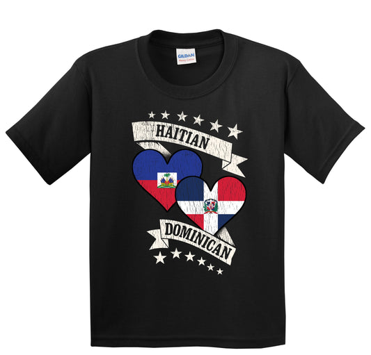 Haitian Dominican Heart Flags Haiti Dominican Republic Youth T-Shirt