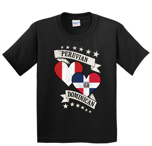 Peruvian Dominican Heart Flags Peru Dominican Republic Youth T-Shirt