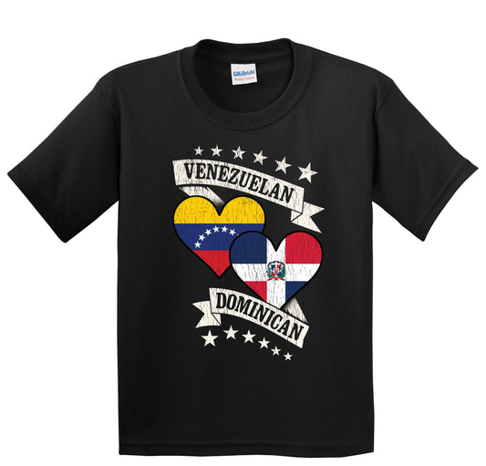 Venezuelan Dominican Heart Flags Venezuela Dominican Republic Youth T-Shirt