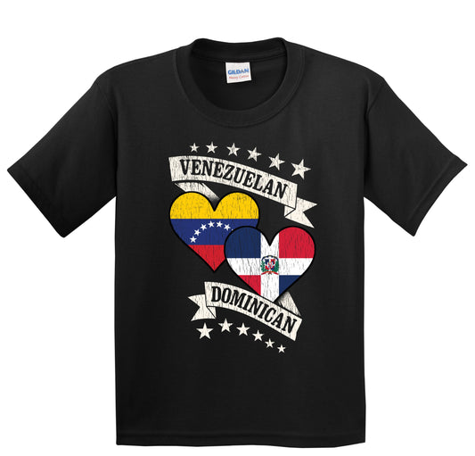 Venezuelan Dominican Heart Flags Venezuela Dominican Republic Youth T-Shirt