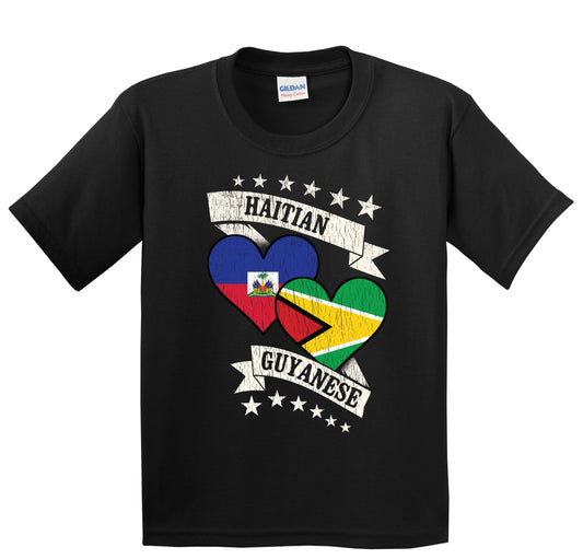 Haitian Guyanese Heart Flags Haiti Guyana Youth T-Shirt