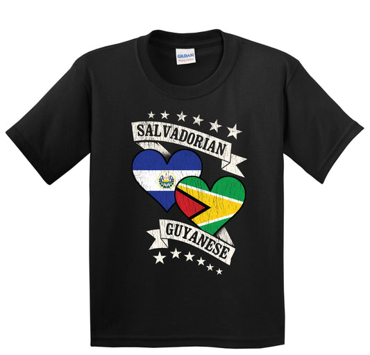 Salvadorian Guyanese Heart Flags El Salvador Guyana Youth T-Shirt