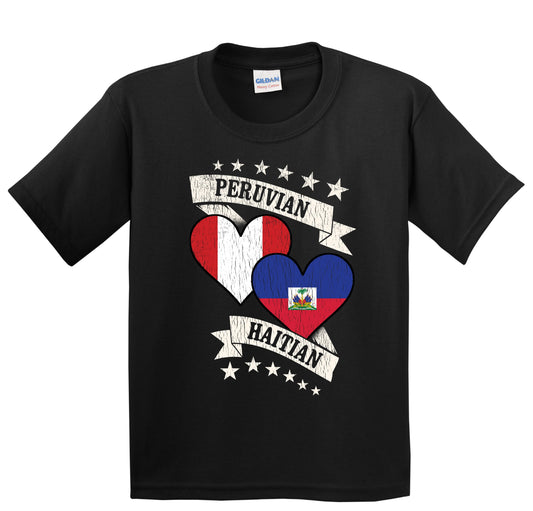 Peruvian Haitian Heart Flags Peru Haiti Youth T-Shirt