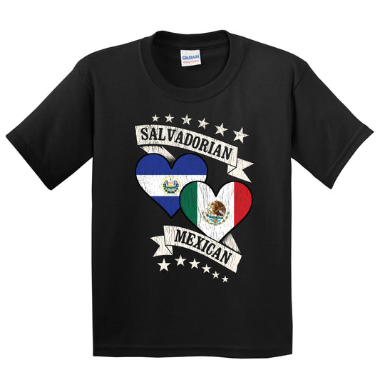 Salvadorian Mexican Heart Flags El Salvador Mexico Youth T-Shirt