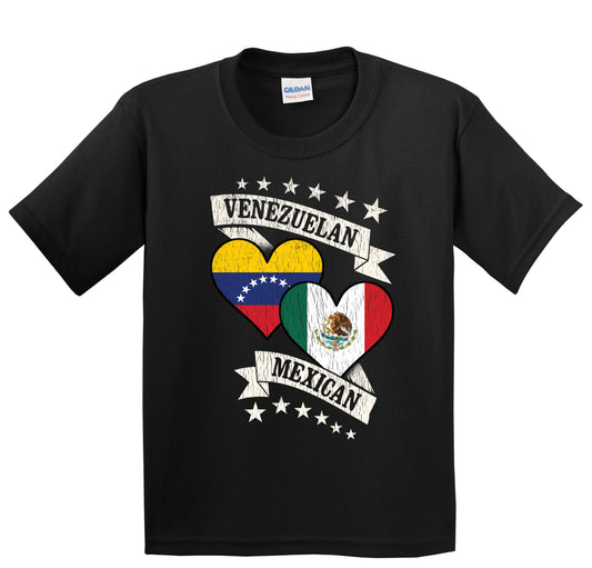 Venezuela Mexican Heart Flags Venezuela Mexico Youth T-Shirt