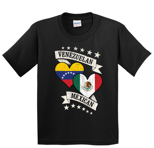 Venezuela Mexican Heart Flags Venezuela Mexico Youth T-Shirt