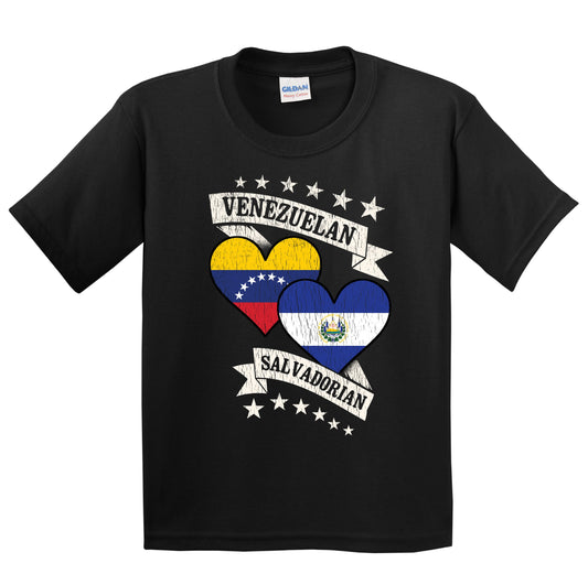 Venezuelan Salvadorian Heart Flags Venezuela El Salvador Youth T-Shirt
