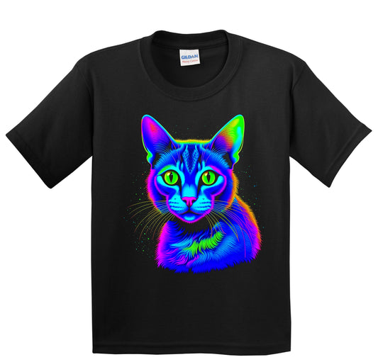 Colorful Bright Abyssinian Cat Vibrant Psychedelic Cat Art Youth T-Shirt