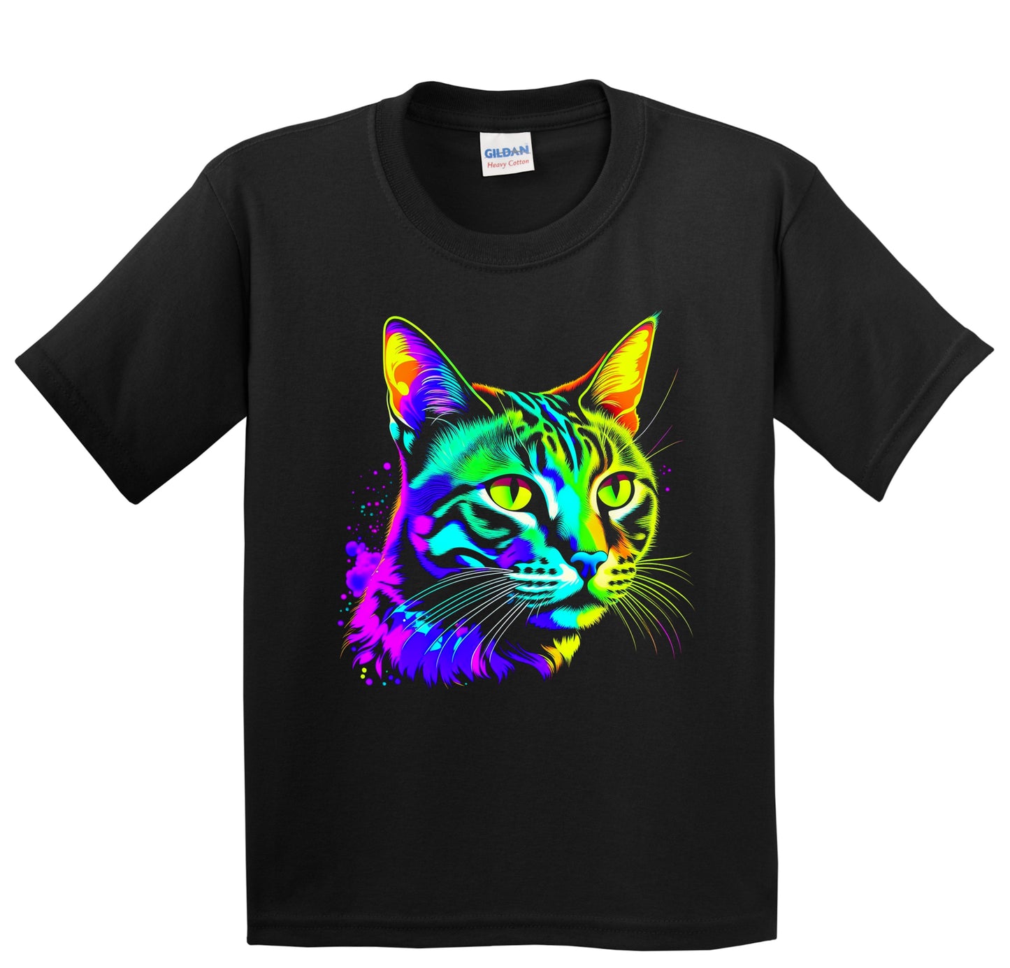 Colorful Bright Bengal Cat Vibrant Psychedelic Cat Art Youth T-Shirt