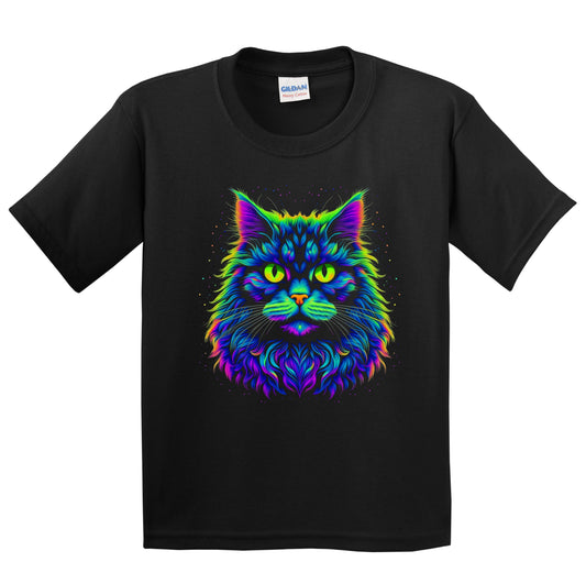 Colorful Bright British Longhair Cat Psychedelic Cat Art Youth T-Shirt