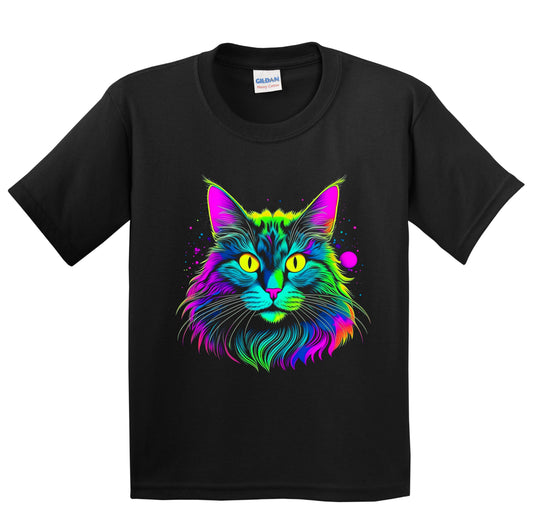 Colorful Bright Norwegian Forest Cat Vibrant Psychedelic Art Youth T-Shirt