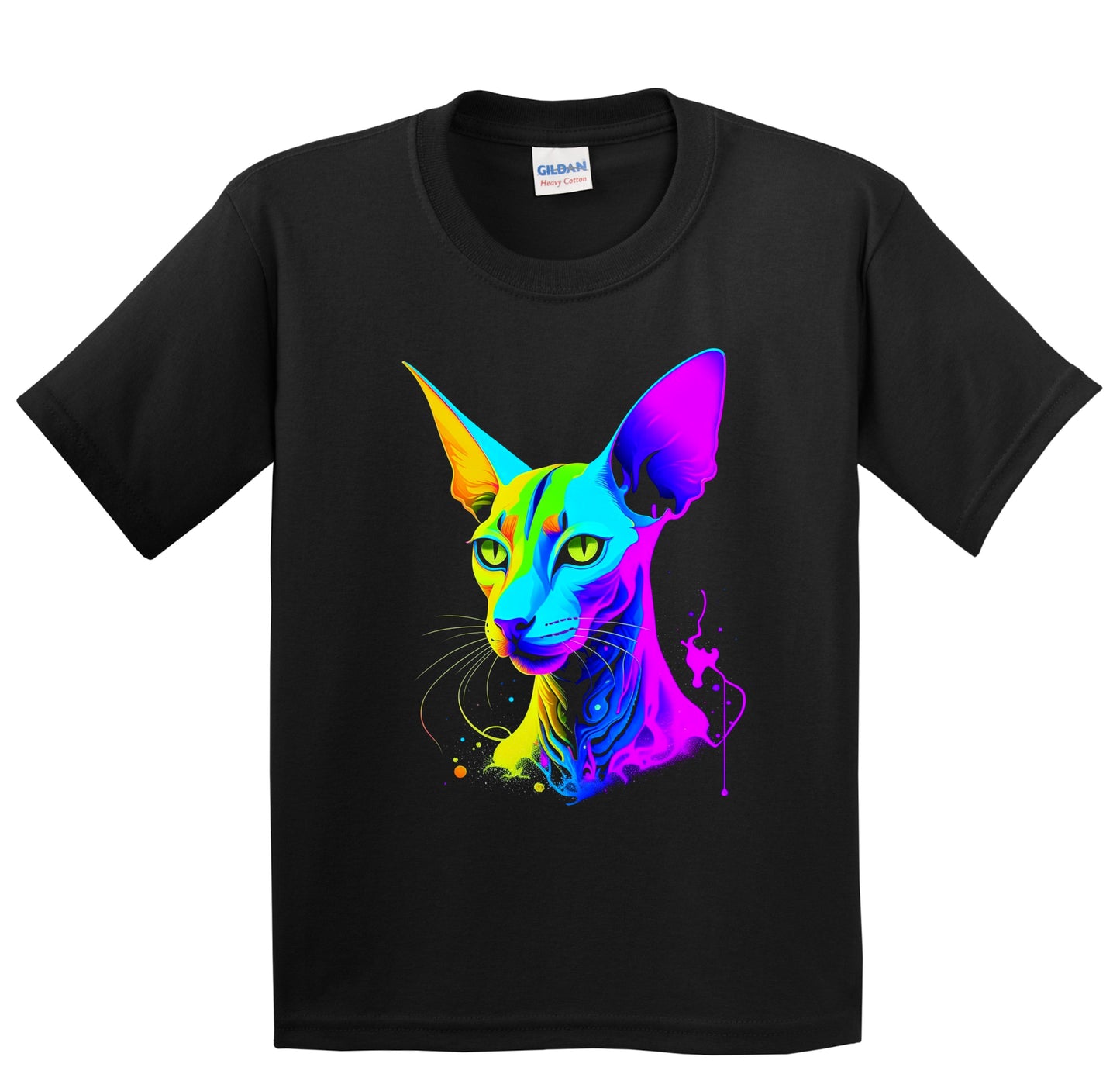 Colorful Bright Oriental Shorthair Cat Psychedelic Cat Art Youth T-Shirt