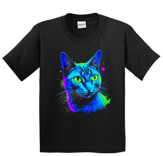 Colorful Bright Russian Blue Cat Vibrant Psychedelic Cat Art Youth T-Shirt