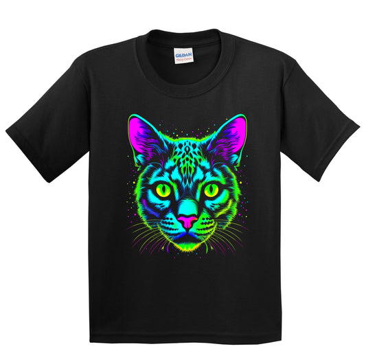 Colorful Bright Savannah Cat Vibrant Psychedelic Cat Art Youth T-Shirt