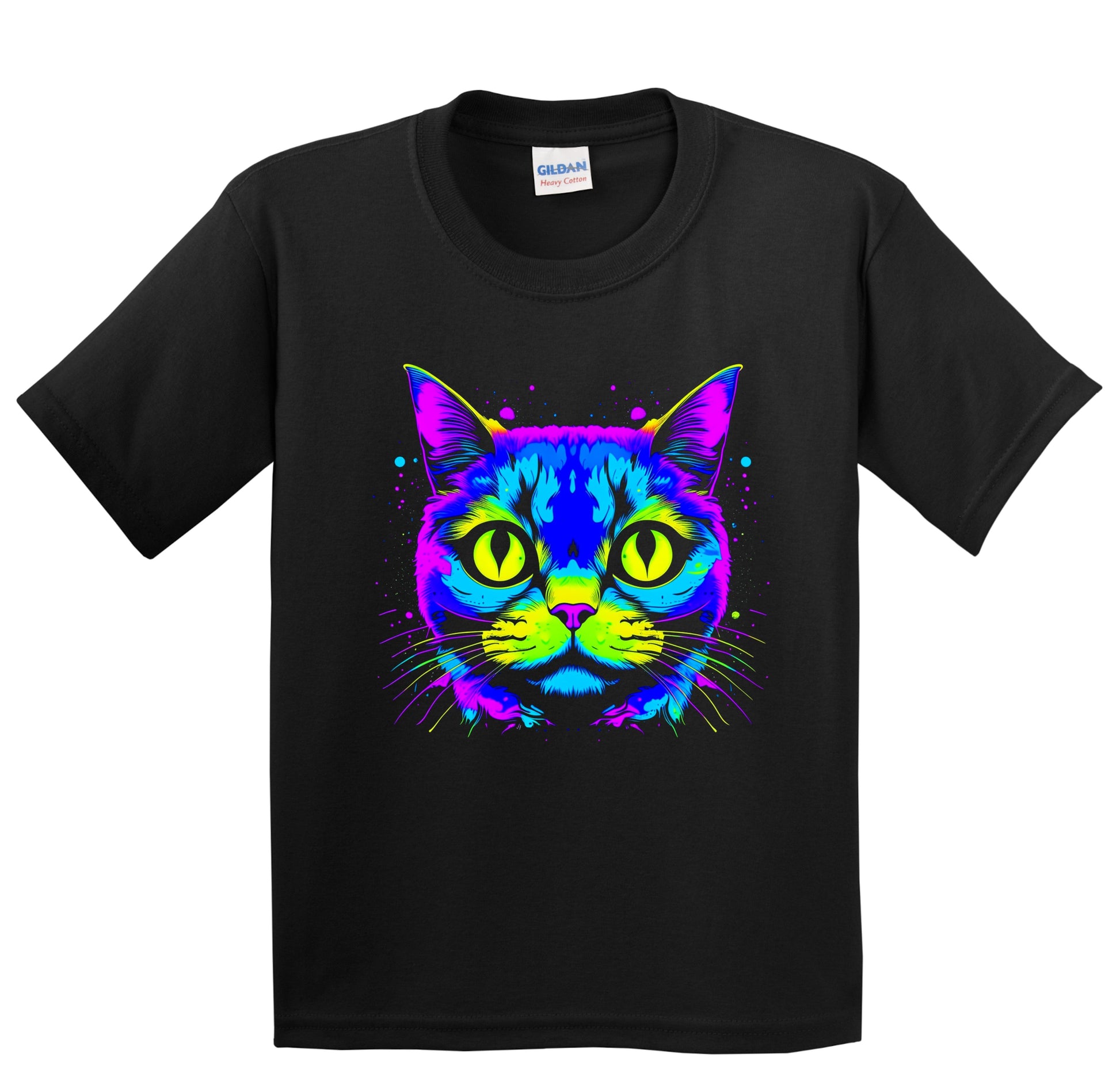 Colorful Bright Scottish Fold Vibrant Psychedelic Cat Art Youth T-Shirt