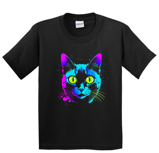 Colorful Bright Siamese Cat Vibrant Psychedelic Cat Art Youth T-Shirt
