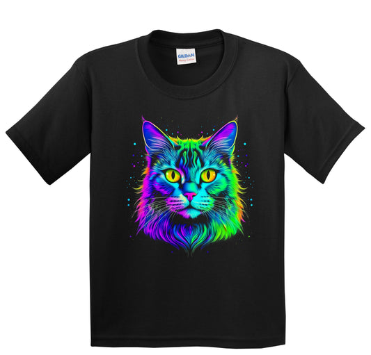 Colorful Bright Turkish Angora Cat Vibrant Psychedelic Art Youth T-Shirt