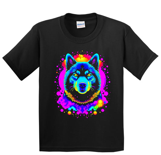 Colorful Bright Akita Vibrant Psychedelic Dog Art Youth T-Shirt