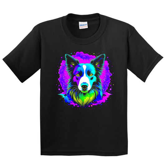 Colorful Bright Border Collie Vibrant Psychedelic Dog Art Youth T-Shirt