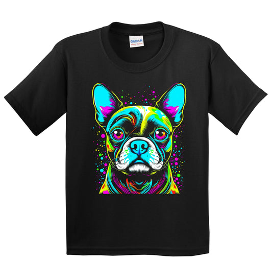 Colorful Bright Boston Terrier Vibrant Psychedelic Dog Art Youth T-Shirt