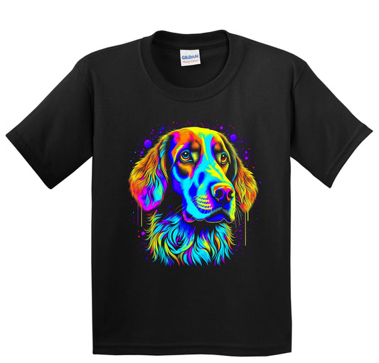 Colorful Bright Brittany Vibrant Psychedelic Dog Art Youth T-Shirt