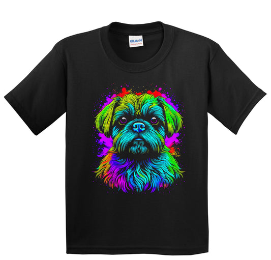 Colorful Bright Brussels Griffon Vibrant Psychedelic Dog Art Youth T-Shirt