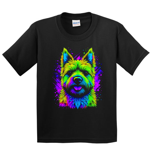 Colorful Bright Cairn Terrier Vibrant Psychedelic Dog Art Youth T-Shirt