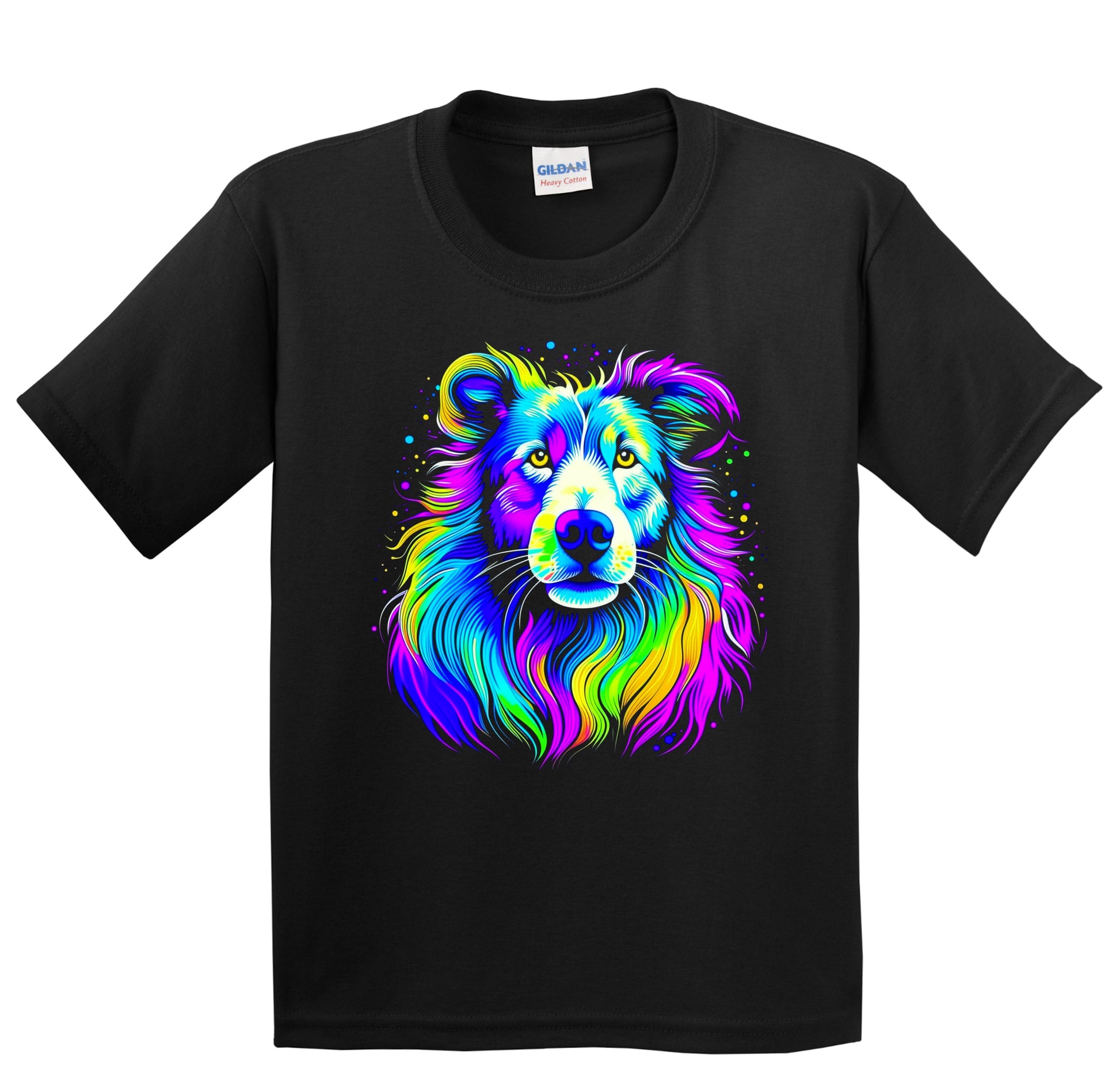 Colorful Bright Collie Vibrant Psychedelic Dog Art Youth T-Shirt