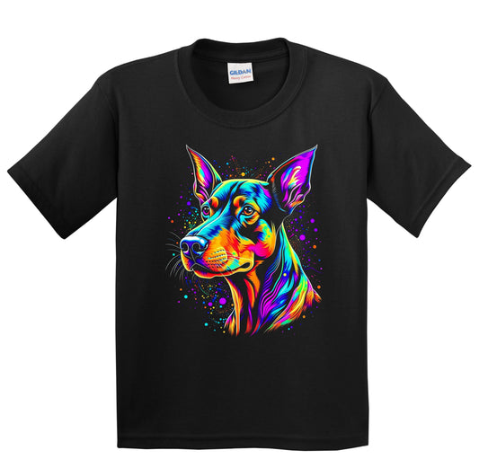 Colorful Bright Doberman Pinscher Vibrant Psychedelic Art Youth T-Shirt