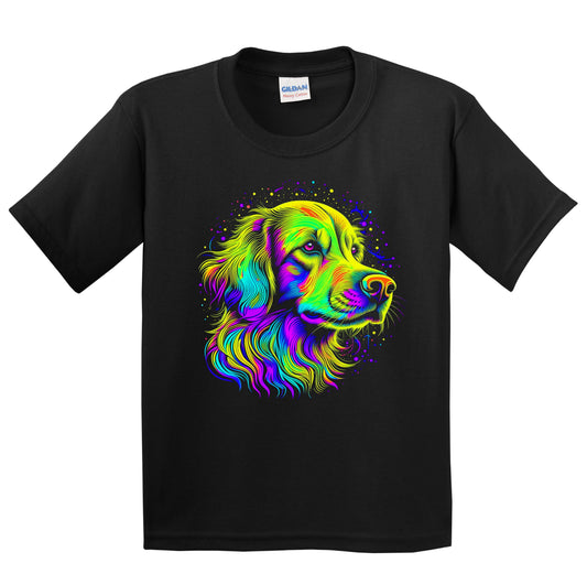 Colorful Bright Golden Retriever Vibrant Psychedelic Dog Art Youth T-Shirt