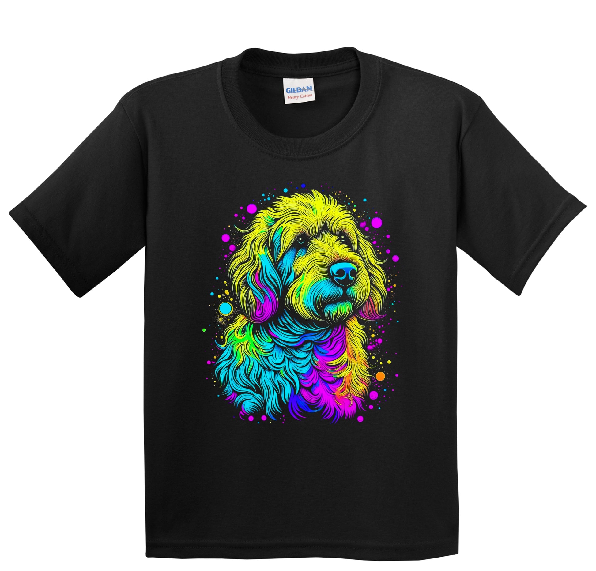 Colorful Bright Goldendoodle Vibrant Psychedelic Dog Art Youth T-Shirt