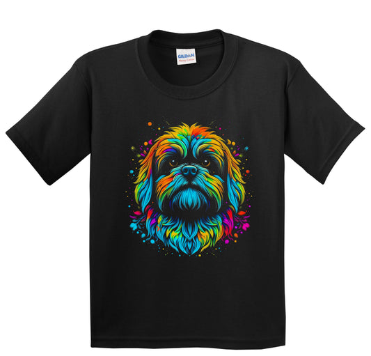 Colorful Bright Lhasa Apso Vibrant Psychedelic Dog Art Youth T-Shirt