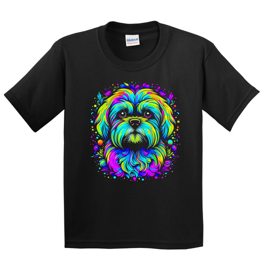 Colorful Bright Maltese Vibrant Psychedelic Dog Art Youth T-Shirt