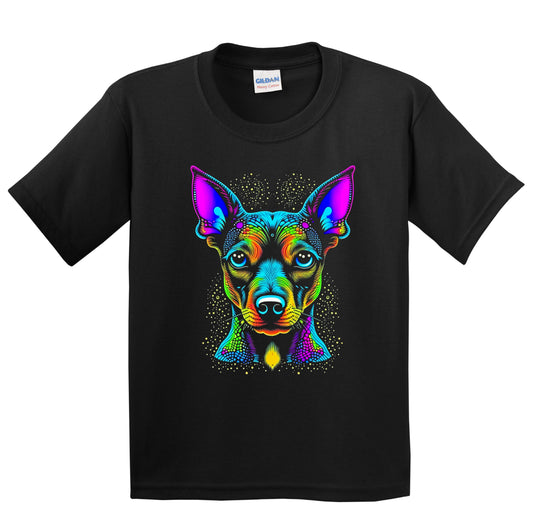 Colorful Bright Miniature Pinscher Vibrant Psychedelic Art Youth T-Shirt