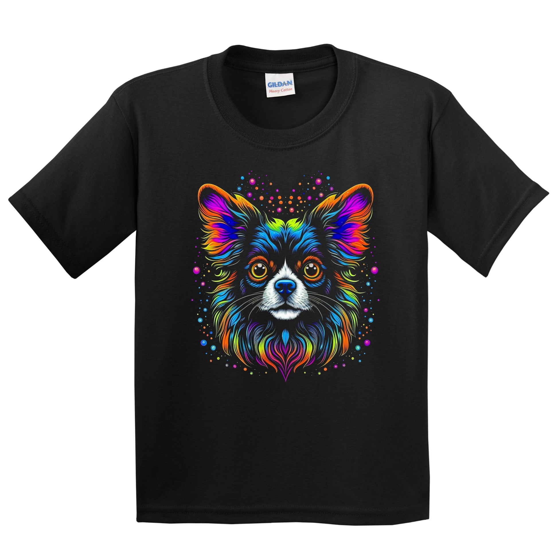 Colorful Bright Papillon Vibrant Psychedelic Dog Art Youth T-Shirt